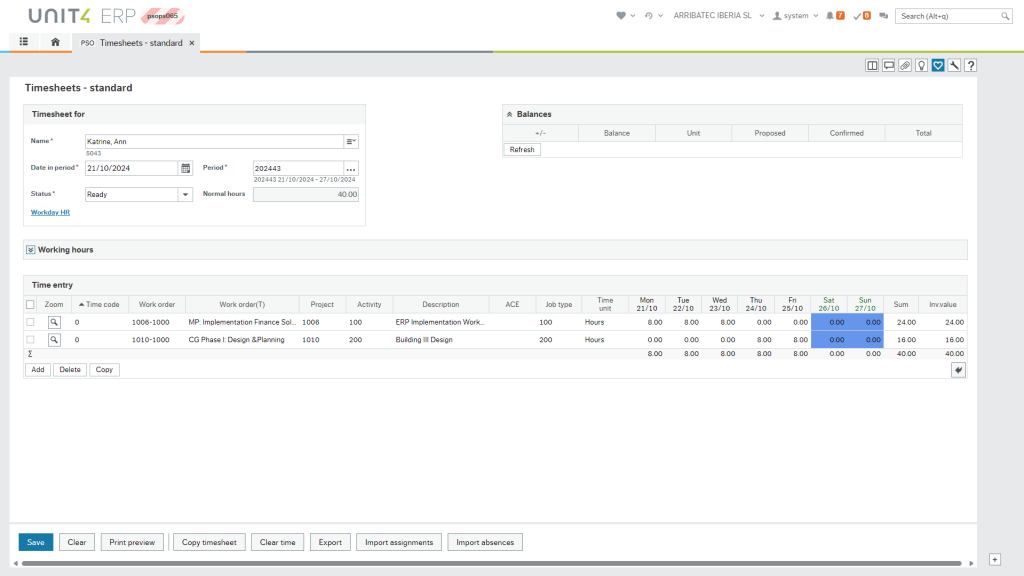 unit4 timesheet after web screen configurator