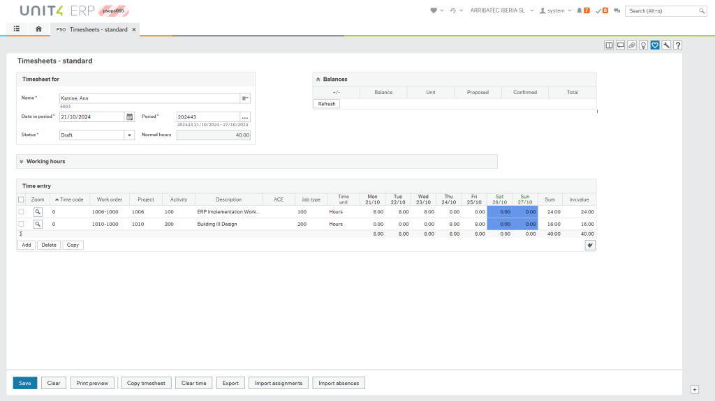 unit4 Timesheet before web screen configurator