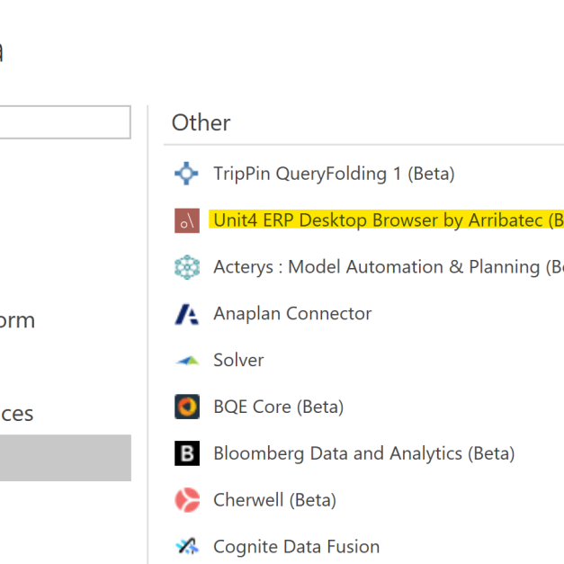 Power BI - Unit4 Desktop Browser Connection